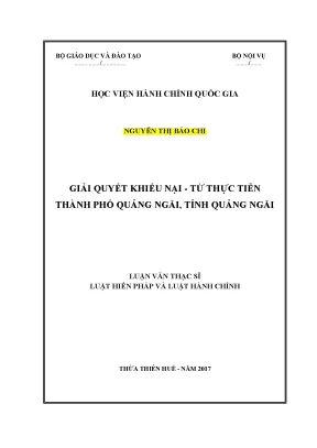 Luận văn thạc sĩ giải quyết khiếu nại từ thực tiễn thành phố quảng ngãi tỉnh quảng ngãi