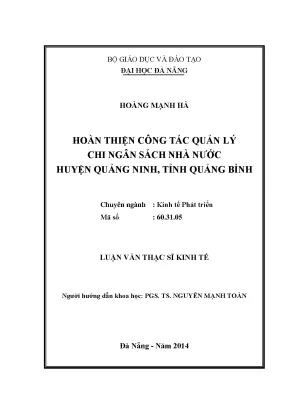 Luận văn thạc sĩ hoàn thiện công tác quản lý chi ngân sách nhà nước huyện quảng ninh tỉnh quảng bình