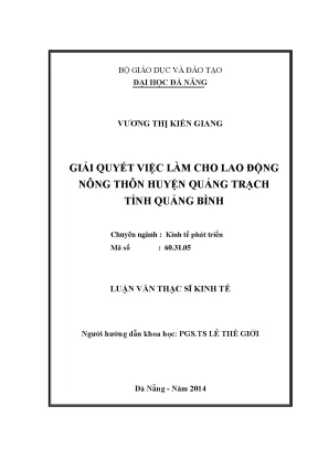 Luận văn thạc sĩ giải quyết việc làm cho lao động nông thôn ở huyện quảng trạch tỉnh quảng bình