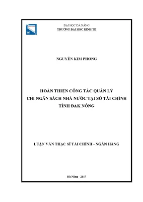 Luận văn thạc sĩ hoàn thiện công tác quản lý chi nsnn tại sở tài chính tỉnh đăk nông