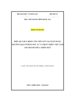Luận văn thạc sĩ hiệu quả huy động vốn tiền gửi tại ngân hàng thương mại cổ phần đầu tư và phát triển việt nam chi nhánh thừa thiên huế