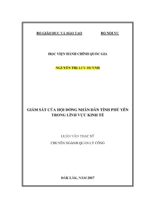 Luận văn thạc sĩ giám sát của hội đồng nhân dân tỉnh phú yên trong lĩnh vực kinh tế