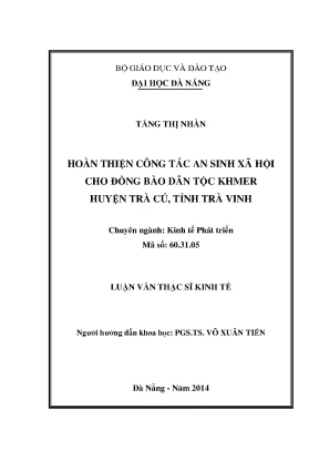 Luận văn thạc sĩ hoàn thiện công tác an sinh xã hội cho đồng bào dân tộc khmer huyện trà cú tỉnh trà