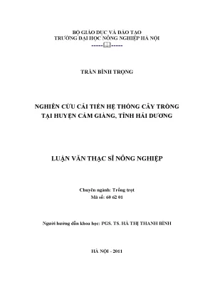 Nghiên cứu cải tiến hệ thống cây trồng tại huyện cẩm giàng tỉnh hải dương