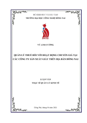 Quản lý thuế đối với hoạt động chuyển giá của các công ty sản xuất giày trên địa bàn đồng nai
