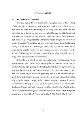 Hoạt động kinh doanh lúa gạo tại xã thành hưng huyện thạch thành tỉnh thanh hoá
