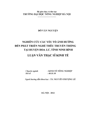 Nghiên cứu các yếu tố ảnh hưởng đến phát triển nghề thêu truyền thống tại huyện hoa lư tỉnh ninh bình