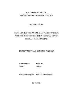 Đánh giá hiện trạng sản xuất và thử nghiệm một số giống cà chua triển vọng tại huyện hải hậu tỉnh nam định