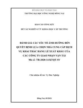 Đánh giá các yếu tố ảnh hưởng đến quyết định lựa chọn nhà cung cấp dịch vụ khai thác hàng lẻ xuất khẩu của các công ty giao nhận vận tải