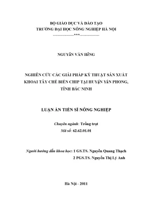 Nghiên cứu các giải pháp kỹ thuật sản xuất khoai tây chế biến chip tại huyện yên phong tỉnh bắc ninh