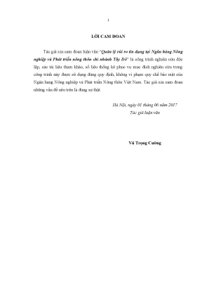 Luận văn thạc sĩ tmu quản lý rủi ro tín dụng tại ngân hàng nông nghiệp và phát triển nông thôn chi nhánh tây đô