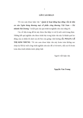 Luận văn thạc sĩ tmu quản lý hoạt động huy động vốn từ dân cư của ngân hàng thương mại cổ phần công thương việt nam chi nhánh hải dương