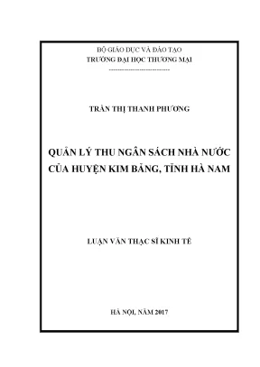 Luận văn thạc sĩ tmu quản lý thu ngân sách nhà nước của huyện kim bảng tỉnh hà nam