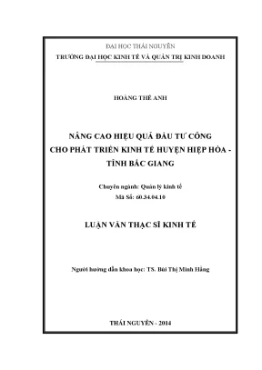 Luận văn thạc sĩ nâng cao hiệu quả đầu tư công cho phát triển kinh tế huyện hiệp hòa tỉnh bắc giang