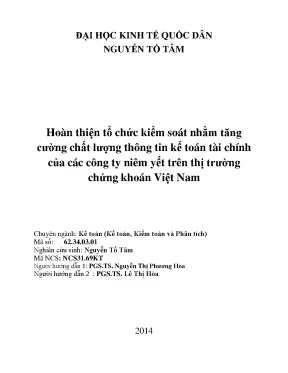 Luận án tiến sĩ hoàn thiện tổ chức kiểm soát nhằm tăng cường chất lượng thông tin kế toán tài chính của các công ty niêm yết trên thị trường chứng khoán việt nam