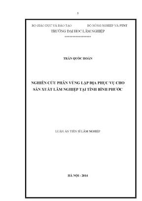 Luận án tiến sĩ nghiên cứu phân vùng lập địa phục vụ cho sản xuất lâm nghiệp tại tỉnh bình phước