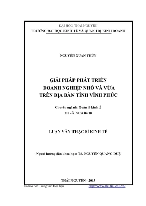Luận văn thạc sĩ giải pháp phát triển doanh nghiệp nhỏ và vừa trên địa bàn tỉnh vĩnh phúc