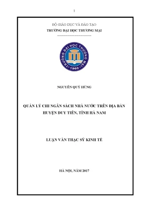 Luận văn thạc sĩ tmu quản lý chi ngân sách nhà nước trên địa bàn huyện duy tiên tỉnh hà nam