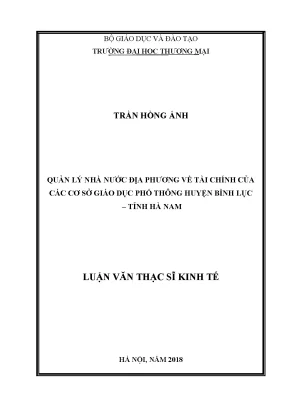 Luận văn thạc sĩ tmu quản lý nhà nước địa phương về tài chính của các cơ sở giáo dục phổ thông huyện bình lục tỉnh hà nam