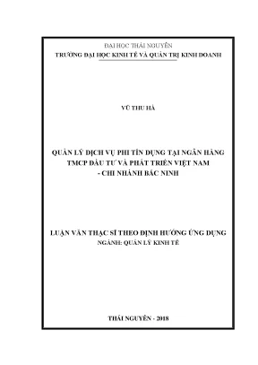 Luận văn thạc sĩ quản lý dịch vụ phi tín dụng tại ngân hàng thương mại cổ phần đầu tư và phát triển việt nam chi nhánh bắc ninh