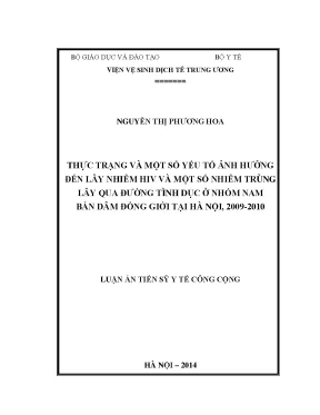 Luận án tiến sĩ thực trạng và một số yếu tố ảnh hưởng đến lây nhiễm hiv và một số nhiễm trùng lây qua đường tình dục ở nhóm nam bán dâm đồng giới tại hà nội