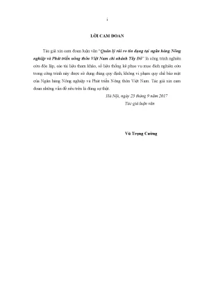 Luận văn thạc sĩ tmu quản lý rủi ro tín dụng tại ngân hàng nông nghiệp và phát triển nông thôn việt nam chi nhánh tây đô