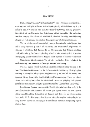 Luận văn thạc sĩ tmu quản lý thu thuế đối với hộ kinh doanh cá thể trên địa bàn tỉnh hải dương