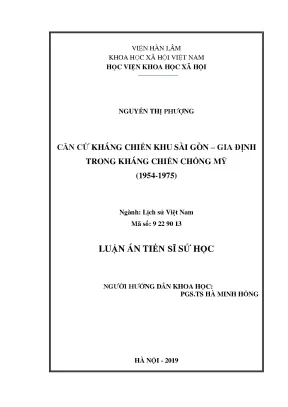 Luận án tiến sĩ căn cứ kháng chiến khu sài gòn gia định trong kháng chiến chống mỹ 1954 1975
