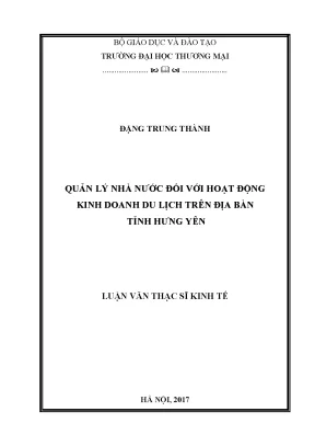 Luận văn thạc sĩ tmu quản lý nhà nưới đối với hoạt động kinh doanh du lịch trên địa bàn tỉnh hưng yên