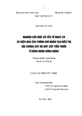 Luận án tiến sĩ nghiên cứu một số yếu tố nguy cơ và hiệu quả của thông khí nhân tạo điều trị hội chứng suy hô hấp cấp tiến triển ở bệnh nhân bỏng nặng