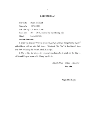 Luận văn thạc sĩ tmu cho vay trung và dài hạn tại ngân hàng thương mại cổ phần đầu tư và phát triển việt nam chi nhánh phú thọ