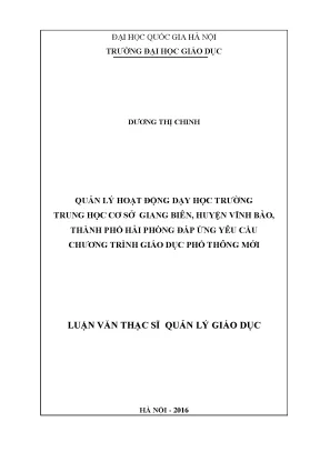 Luận văn thạc sĩ quản lý hoạt động dạy học trường thcs giang biên huyện vĩnh bảo thành phố hải phòng đáp ứng yêu cầu chương trình giáo dục phổ thông mới