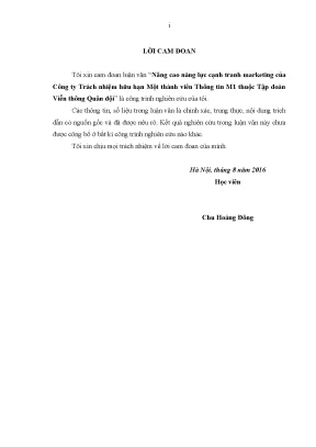 Luận văn thạc sĩ tmu nâng cao năng lực cạnh tranh marketing của công ty trách nhiệm hữu hạn một thành viên thông tin m1 thuộc tập đoàn viễn thông quân đội