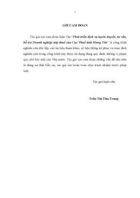 Luận văn thạc sĩ tmu phát triển dịch vụ tuyên truyền tư vấn hỗ trợ doanh nghiệp nộp thuế của cục thuế tỉnh hưng yên 1