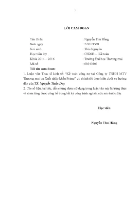 Luận văn thạc sĩ tmu kế toán công nợ tại công ty tnhh mtv thương mại và xuất nhập khẩu prime