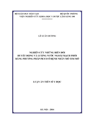 Luận án tiến sĩ nghiên cứu những biến đổi huyết động và lượng nước ngoài mạch phổi bằng phương pháp picco ở bệnh nhân mổ tim mở