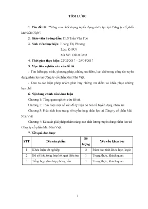 Luận văn tốt nghiệp tmu nâng cao chất lƣợng tuyển dụng nhân lực tại công ty cổ phần mái nhà việt