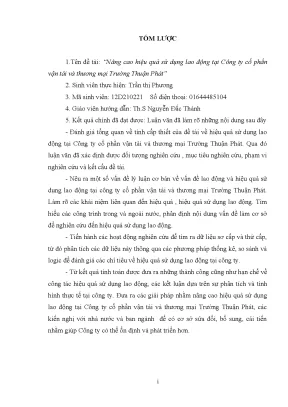 Luận văn tốt nghiệp tmu nâng cao hiệu quả sử dụng lao động tại công ty cổ phần vận tải và thương mại trường thuận phát