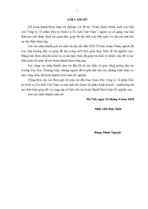Luận văn tốt nghiệp tmu hoàn thiện chính sách xúc tiến của công ty cổ phần đầu tƣ dịch vụ du lịch việt nam