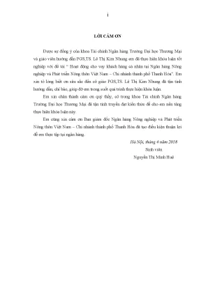 Luận văn tốt nghiệp tmu hoạt động cho vay khách hàng cá nhân tại ngân hàng nông nghiệp và phát triển nông thôn việt nam chi nhánh thành phố thanh hóa