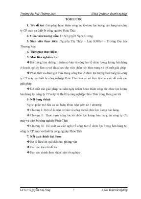 Luận văn tốt nghiệp tmu giải pháp hoàn thiện công tác tổ chức lực lƣợng bán hàng tại công ty cp máy và thiết bị công nghiệp phúc thái