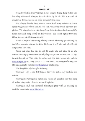 Luận văn tốt nghiệp tmu giải pháp tối ƣu hóa máy tìm kiếm google cho website www kingbel vn của công ty cp ttz việt nam