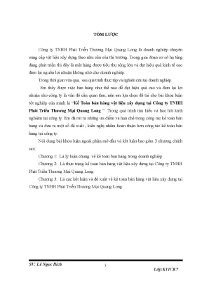 Luận văn tốt nghiệp tmu kế toán bán hàng vật liệu xây dựng tại công ty tnhh phát triển thƣơng mại quang long