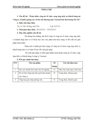 Luận văn tốt nghiệp tmu hoàn thiện công tác tổ chức cung ứng dịch vụ khách hàng tai công ty cổ phần quảng cáo và hội chợ thƣơng mại vinexad trên th