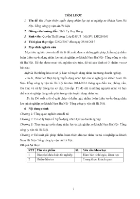 Luận văn tốt nghiệp tmu hoàn thiện tuyển dụng nhân lực tại xí nghiệp xe khách nam hà nội tổng công ty vận tải hà nội