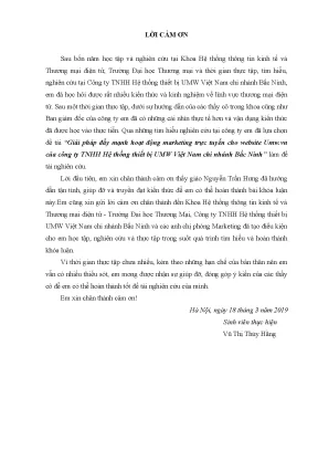 Luận văn tốt nghiệp tmu giải pháp đẩy mạnh hoạt động marketing trực tuyến cho website umw vn của công ty tnhh hệ thống thiết bị umw việt nam chi nhánh bắc ninh