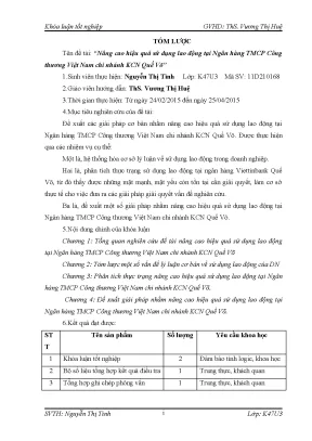Luận văn tốt nghiệp tmu nâng cao hiệu quả sử dụng lao động tại ngân hàng tmcp công thƣơng việt nam chi nhánh kcn quế võ