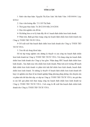 Luận văn tốt nghiệp tmu hoạch định chiến lƣợc kinh doanh cho công ty tnhh td tech vina