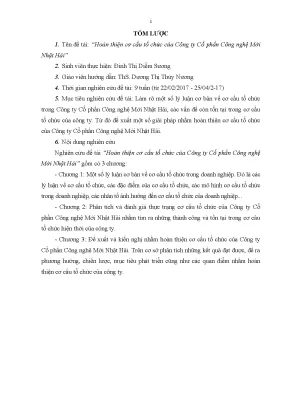 Luận văn tốt nghiệp tmu hoàn thiện cơ cấu tổ chức của công ty cổ phần công nghệ mới nhật hải