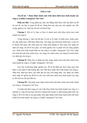 Luận văn tốt nghiệp tmu hoàn thiện chính sách triển khai chiến lƣợc kinh doanh của công ty cổ phần yamaguchi việt nam